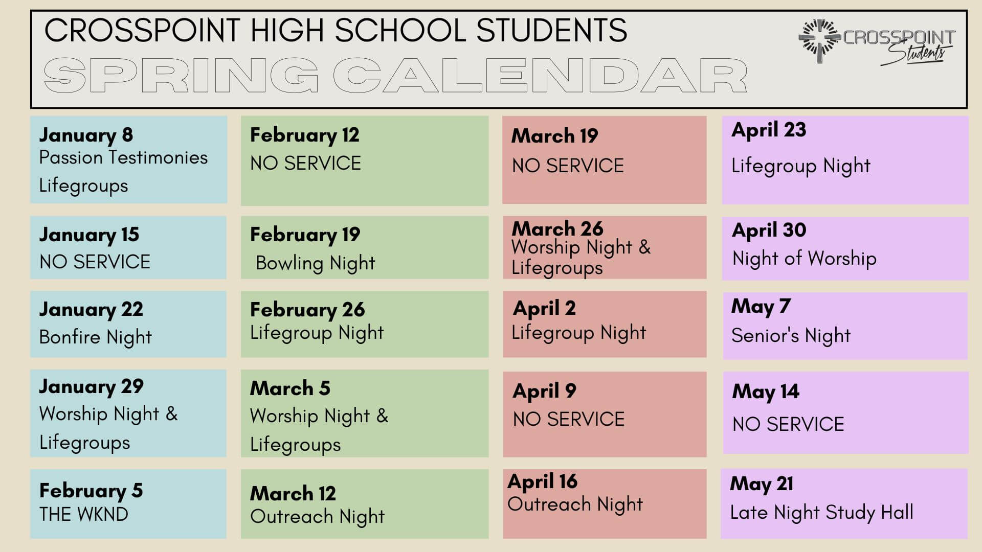 High School Spring Calendar