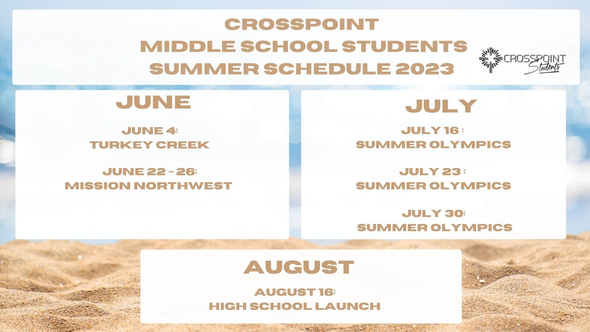 Middle School Summer Schedule