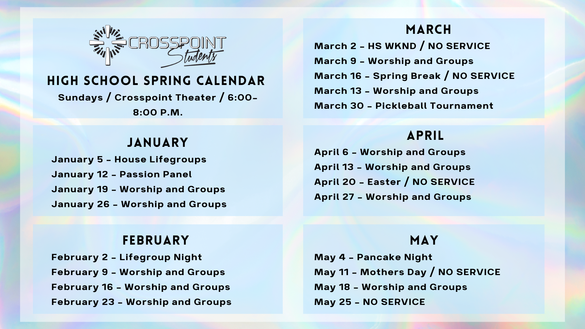 Students High School Calendar Jan - May 2025