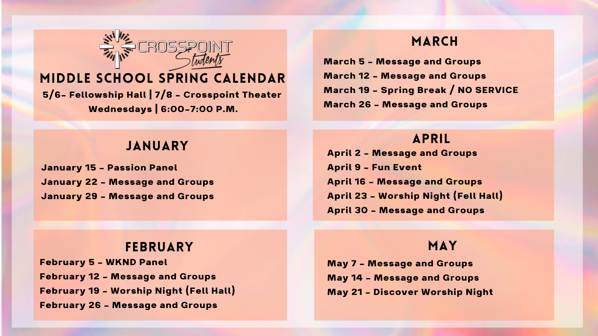 Students Middle School Calendar Jan - May 2025