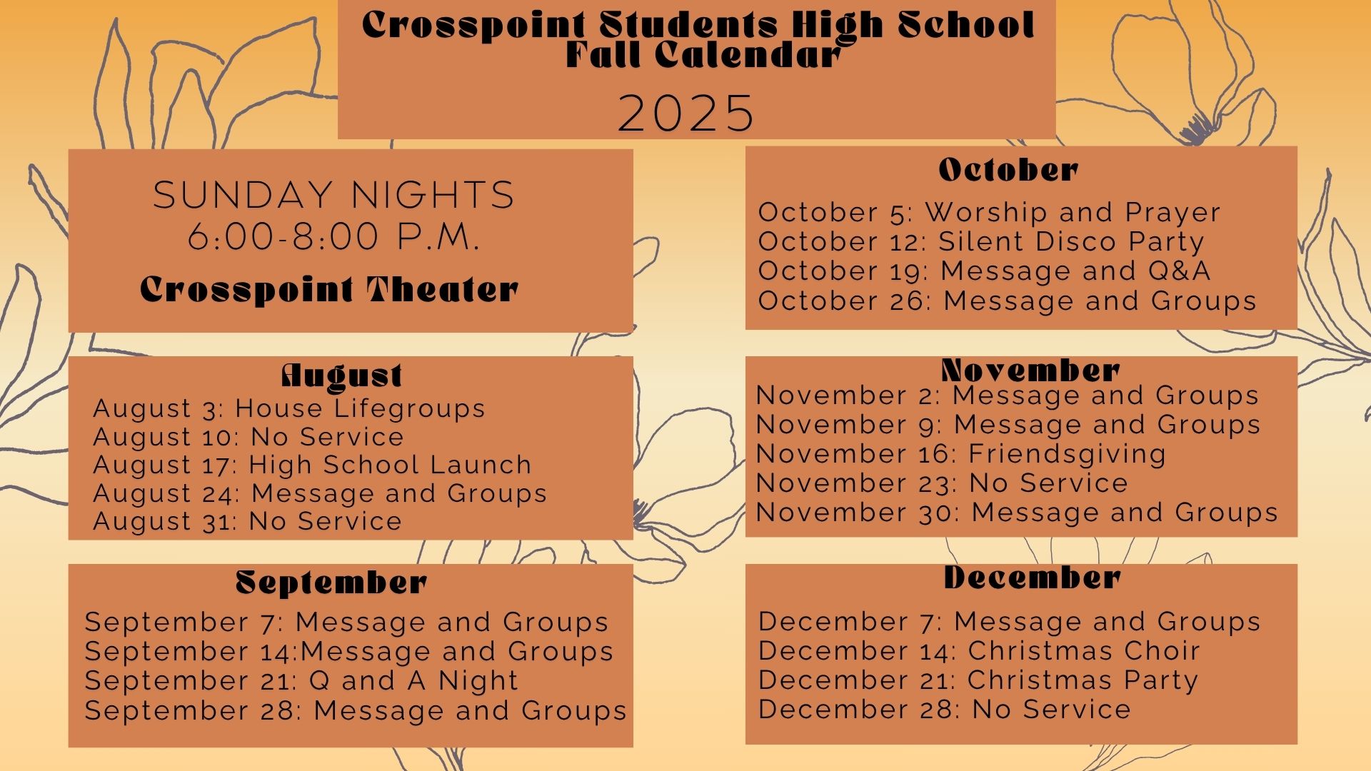 Students' High School Fall Calendar