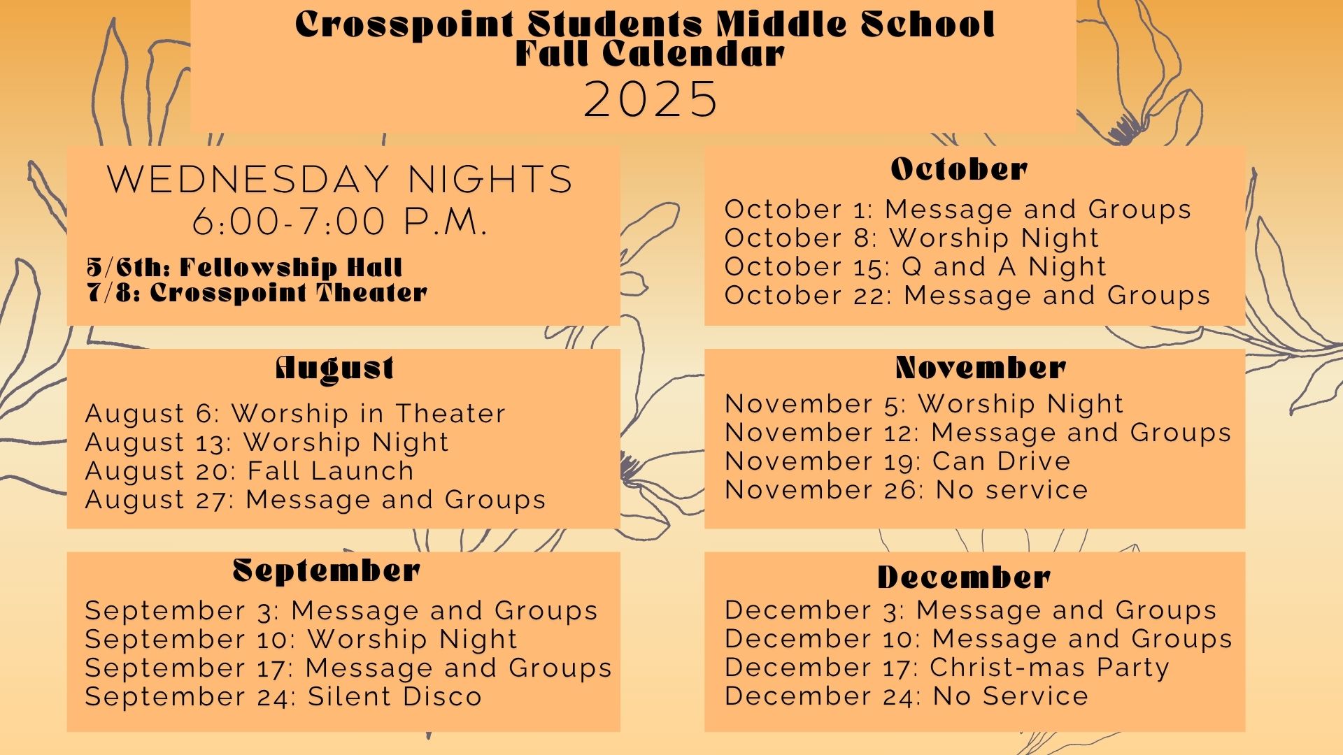 Students' Middle School Fall Calendar